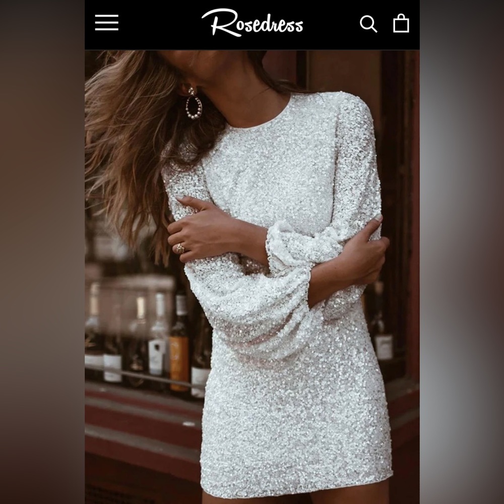 NWOT - Rosedress White Sequin Bodycon Dress - Size S